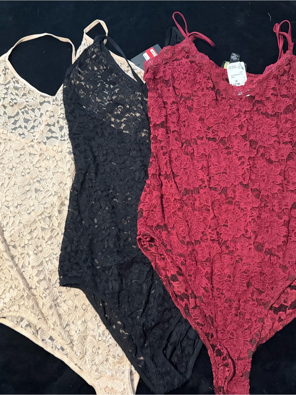 NWT set of Nordstrom Lace Camisole Bodysuit - Burgundy, Black, Pink